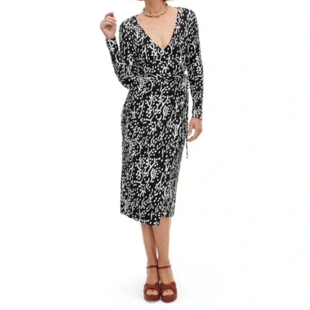 DVF for Target Long Sleeve Midi Sea Spots Black & White Wrap Dress - XS